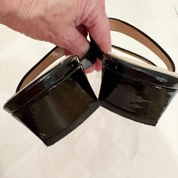 Stuart Weitzman Ava Heeled Sandal Size 8 Black Patent Leather Slip On $365.00 - Picture 6 of 8